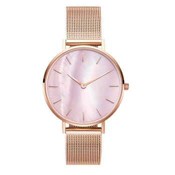 2019 Hot Rose gold Shell White Pink Shell Noodles Rose Gold Mesh Ladies Watch PV Stainless Steel Mesh Belt Watch Reloj Mujer